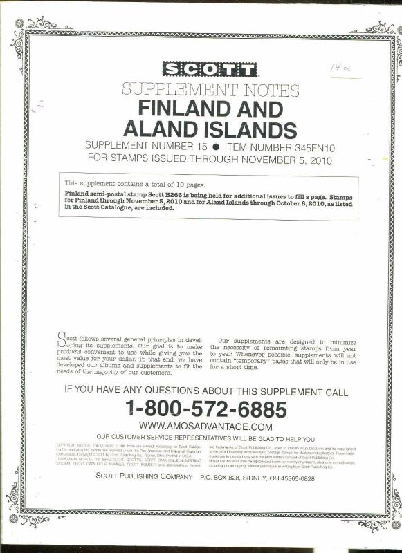 Scott Finland & Aland Islands Supplement 15 2010 SEE DESCRIPTION