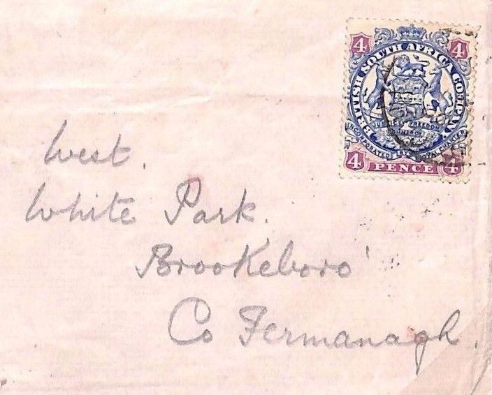 MS4064 1900 RHODESIA BSACo Salisbury Cover IRELAND Brookeboro Co.Fermanagh