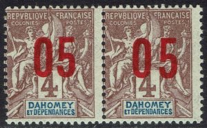 FRENCH DAHOMEY 1912 PEACE AND COMMERCE 05 ON 4C WIDE NARROW PAIR