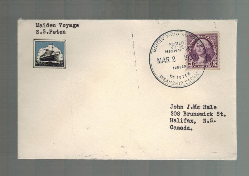 1933 USA Cover Maiden Voyage SS Peten Ship PAqueboat to Canada 
