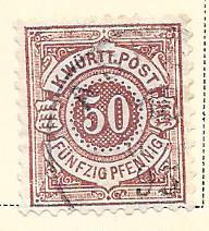 Wurttemberg #68  50pf  purple brown   (U) CV $0.95