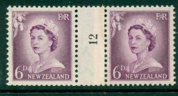 New Zealand 1956 QEII Redrawn 6d Mauve Coil Join #12 Upwards  MH/MUH Lot25629