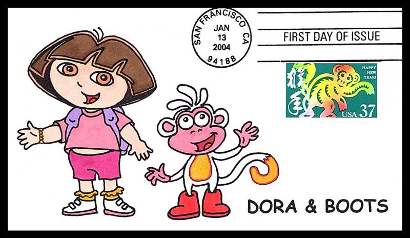 #3832 Chinese Year of the Monkey = Dora & Boots - PMW WAGNER HAND COLORED  On...