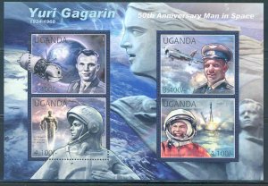 UGANDA 50th ANNIVERSARY YURI GAGARIN MANNED SPACE FLIGHT   SHEET MINT NH