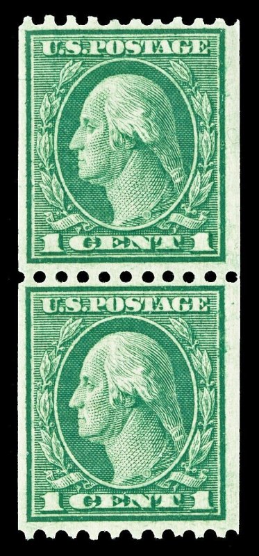 Scott 448 1915 1c Washington Coil Issue Mint Pair F-VF OG NH Cat $65