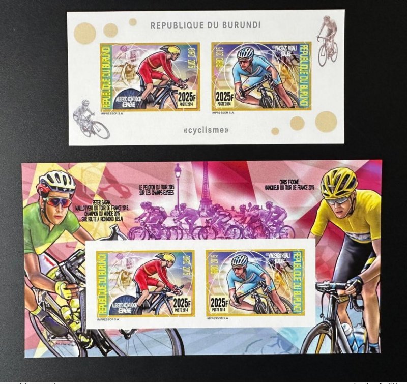 Burundi 2014 / 2015 Mi. 3483 - 3484 Bl. 504 - 505 ND IMPERF Cycling Tour France-