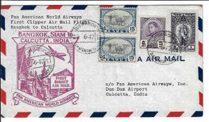 THAILAND INDIA 1947 FIRST DIRECT AIR MAIL PAN AM CLIPPER BANGKOK TO CALCUTTA