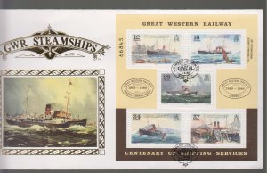 Guernsey 1989 GWR shipping Miniature Sheet,  Benham Silk FDC