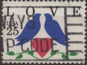 US 2440 (used, from sheet) 25¢ love birds (1990)