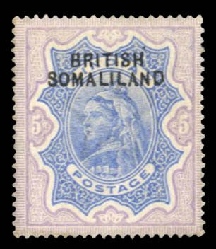 Somaliland Protectorate #12 Cat$59, 1902 5r violet and blue, hinged