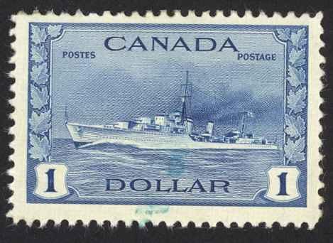 Canada Sc# 262 MH (blue mark) 1942 $1.00 deep blue Tribal Class Destroyer