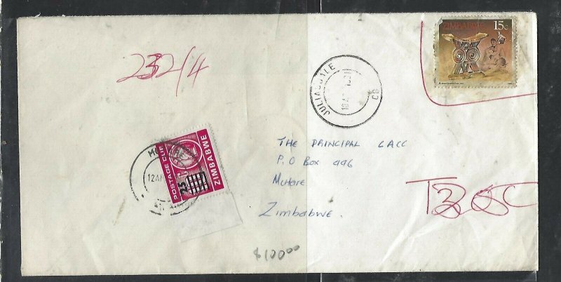 ZIMBABWE COVER (P0811B) 1981  LOCAL COVER 15C    POSTAGE DUE 25C/10C