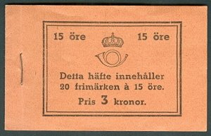 SWEDEN (H32B) Scott 192a, 15ore Gustav Booklet with SJ on back cover, VF,