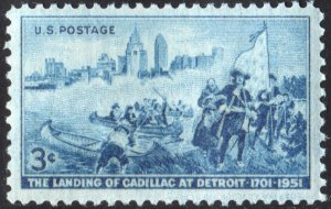 SC#1000 3¢ Landing of Cadillac Single (1951) MNH