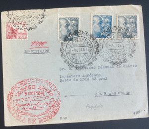 1947 Alcala Spain First Day Airmail Cover FDC To Zaragoza