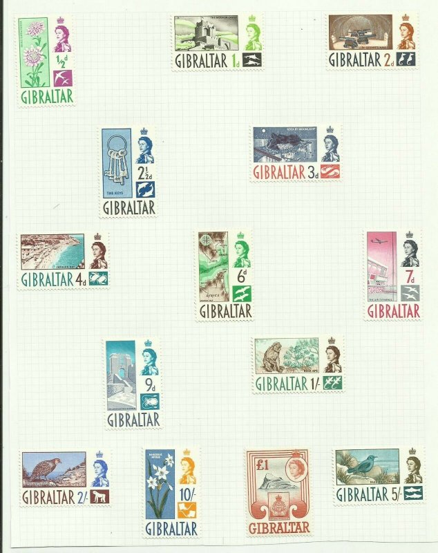 Gibraltar 1960 Set of 14, Hinged to page, Sg 160-173, Mounted Mint. {C/P-6} 