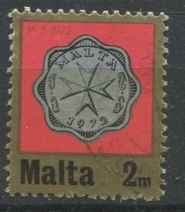 Malta Sc#439 Used, 2m red & multi, Decimal Currency: Coins (1972)