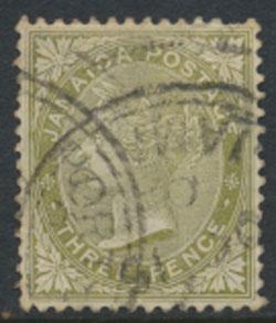 Jamaica SG 21a Used   pale olive Green  SC# 21  wmk CA  see details