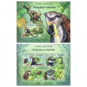 Mona Monkeys Stamp Bundle Cercopithecus Mona Carica Papaya S/S MNH #5136-5139
