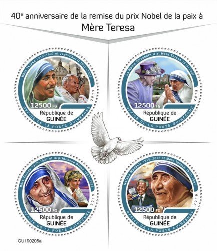 GUINEA - 2019 - Mother Teresa and Nobel Peace Prize - Perf 4v Sheet - M N H