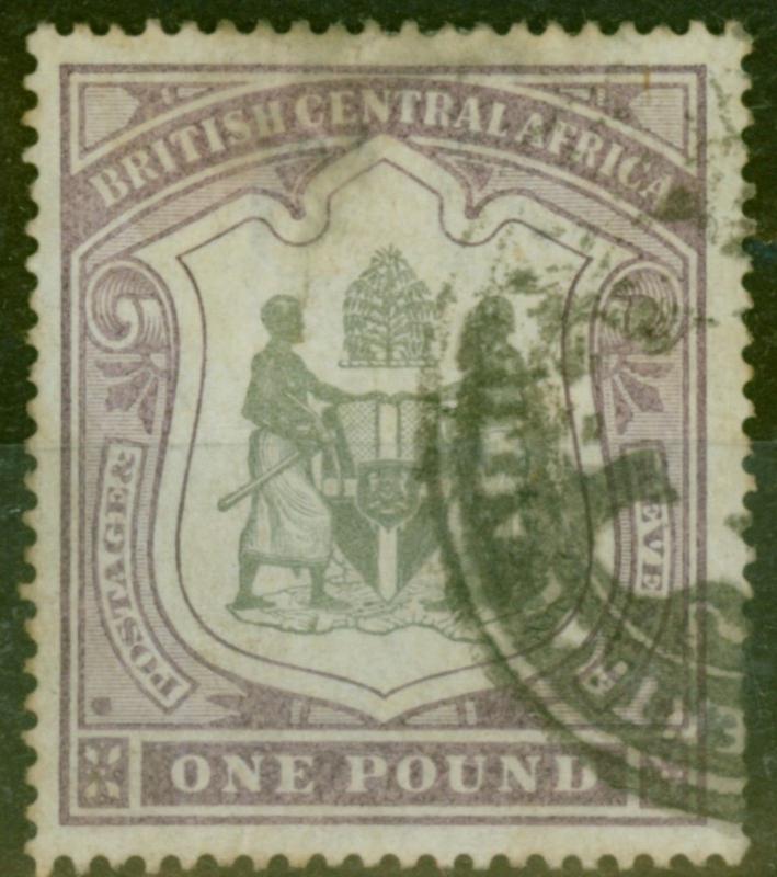 B.C.A Nyasaland 1897 £1 Black & Dull Purple SG51 Ave Used 