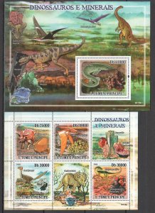 O0198 2009 Sao Tome & Principe Dinosaurs & Minerals Kb+Bl Mnh