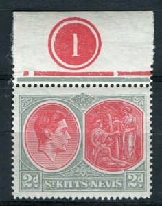 ST.KITTS NEVIS; 1938 early GVI CONTROL MARGINAL Mint 2d. value