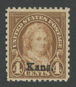 USA 662 - 4 cent Kansas Overprint - F/VF Mint never hinged - 1 short perf
