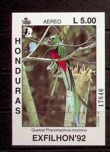 HONDURAS Sc C870 NH SOUVENIR SHEET OF 1992 - BIRDS