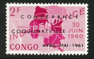 Congo Democratic Republic Scott 375 MH* 1961 Map opt stamp