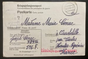 1942 Germany Stalag 3A POW Prisoner of War Postcard Cover To France