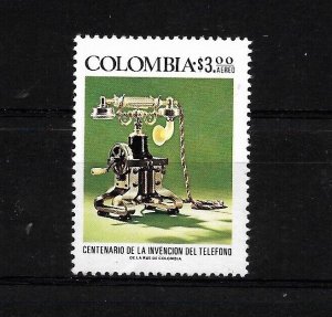 COLOMBIA 1976 CENTENARY OF TELEPHONE INVENTION OLD PHONE  1 VALUE MINT NH