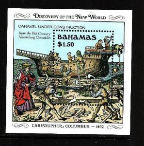 Bahamas-Sc#667-unused NH sheet-Ships-Discovery of America-1989-