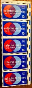 US #1558 Collective Bargaininng strip of 5 10c 1975 Mint NH