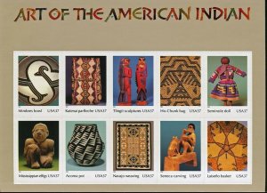 Art of the American Indian Pane of Ten 37 Cent Postage Stamps Scott 3873