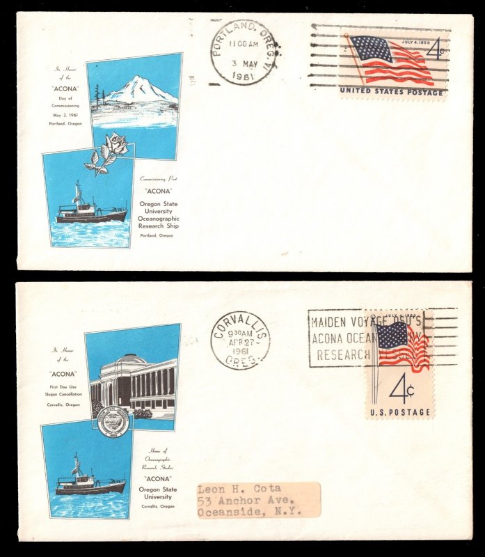 R/V ACONA • 1961 MAIDEN VOYAGE Cachet Covers • Corvallis & Portland Oregon