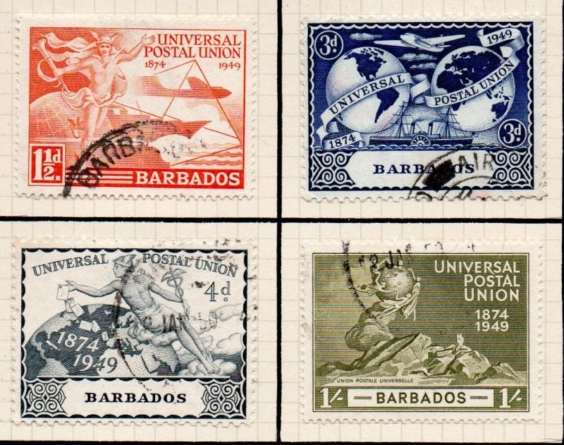 Barbados Sc 212-15 1949 UPU Anniversary stamp set used