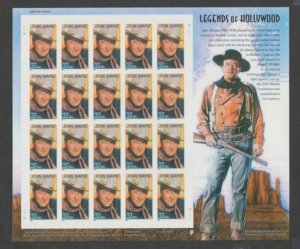 U.S. Scott #3876 Wayne - Legends of Hollywood Stamps - Mint NH Sheet - LR Plate