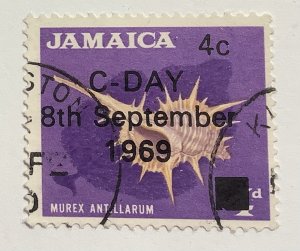 Jamaica 1969 Scott 282 used - 4c on 4p, Issue of 1964 Overprinted C-Day