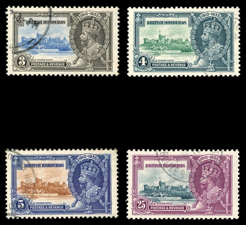 British Honduras 1935 KGV Silver Jubilee set VFU. SG 143-146. Sc 108-111.