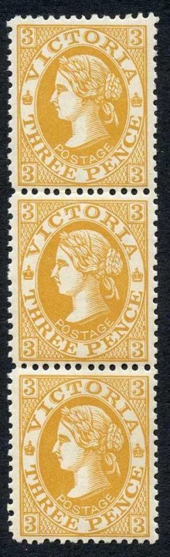 Victoria SG389 3d dull orange-brown U/M Strip of 3 