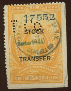 RD66 Stock Transfer Series of 1940 Revenue Used Stamp with PF Cert HZ102