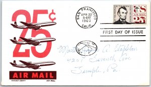US FIRST DAY COVER 25c AIRMAIL POSTAGE ON KEN BOLL CACHET CRAFT 1960