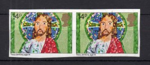 14p CHRISTMAS 1981 IMPERFORATE PAIR WITHOUT GUM (FAULTS)