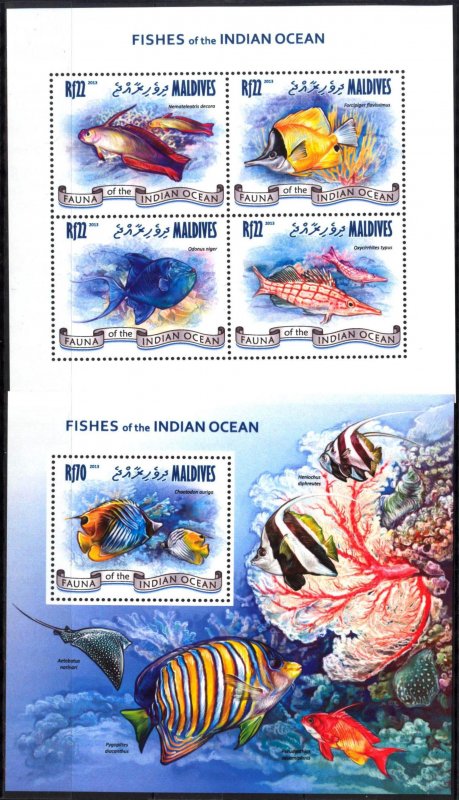 Maldive Islands 2013 Marine Life Fishes (2) Sheet + S/S MNH