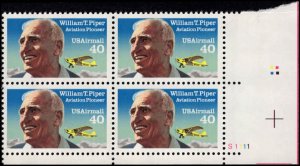 US #C132 WILLIAM PIPER MNH LR PLATE BLOCK #S1111 DURLAND $55.00