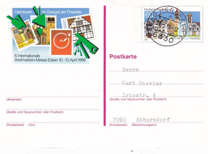 West Germany 1986 60pfg Bad Hersfeld Prepaid Postcard Unused VGC