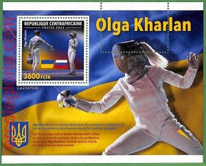 B1347 - Centrafricaine - ERROR MISPERF Stamp Sheet - 2023 - Olga Kharlan, Fencing-