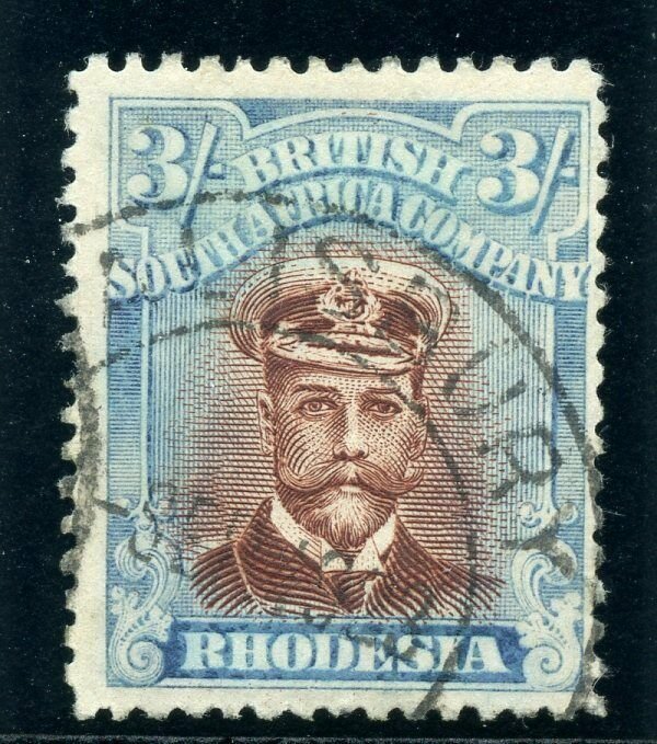 Rhodesia 1922 KGV Admiral 3s red-brown & turquoise-blue VF used. SG 304.