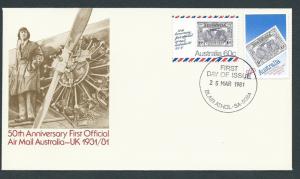 Australia FDC 50th Anniv airmail to UK VFU SG 770/771 air...